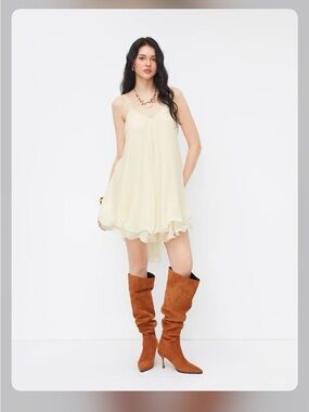 Cider CHIFFON V-NECK KNOTTED RUFFLE HEM CAMI MINI DRESS XS
